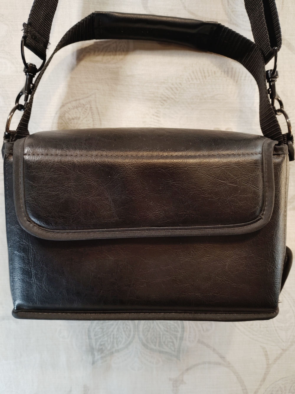 Black Leather-Look Messenger/Crossbody/Camera Bag W/ Removable Shoulder Strap